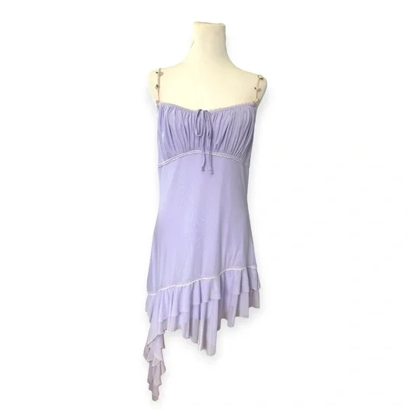NWT UO Micro Lilac Lavender Purple Mesh Mini Fairy Dress Asymmetrical Hem XL Y2K - Picture 1 of 7